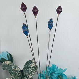 Set Of 5 Vintage Glass Hair/Hat Pins Women's OS Ruby & Blue Oval Artglass